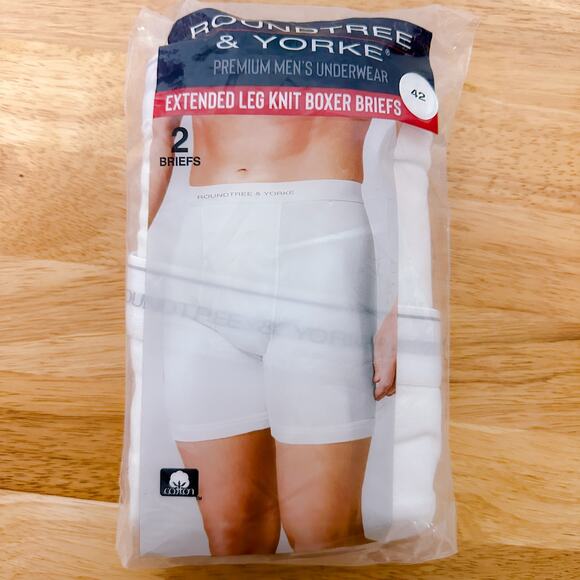 Roundtree & Yorke 2pc Mens Underwear Extended Leg Knit Boxer Briefs White 42 NWT - Picture 2 of 6